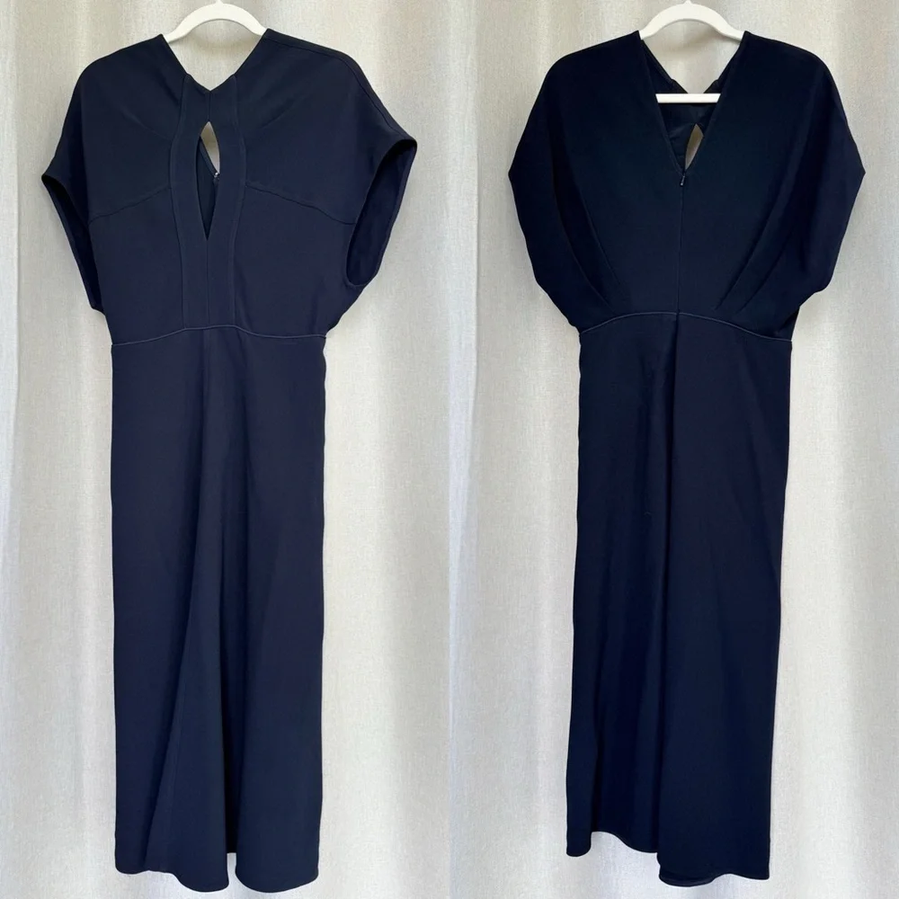 Victoria Beckham Crepe Dolman Sleeve Cut Out Navy Blue Midi Dress S (4) - Picture 3 of 13